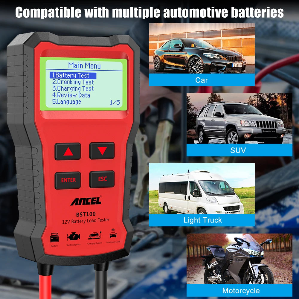 OBD2 12V Cell 100-2000CCA 30-220Ah Battery System Detect