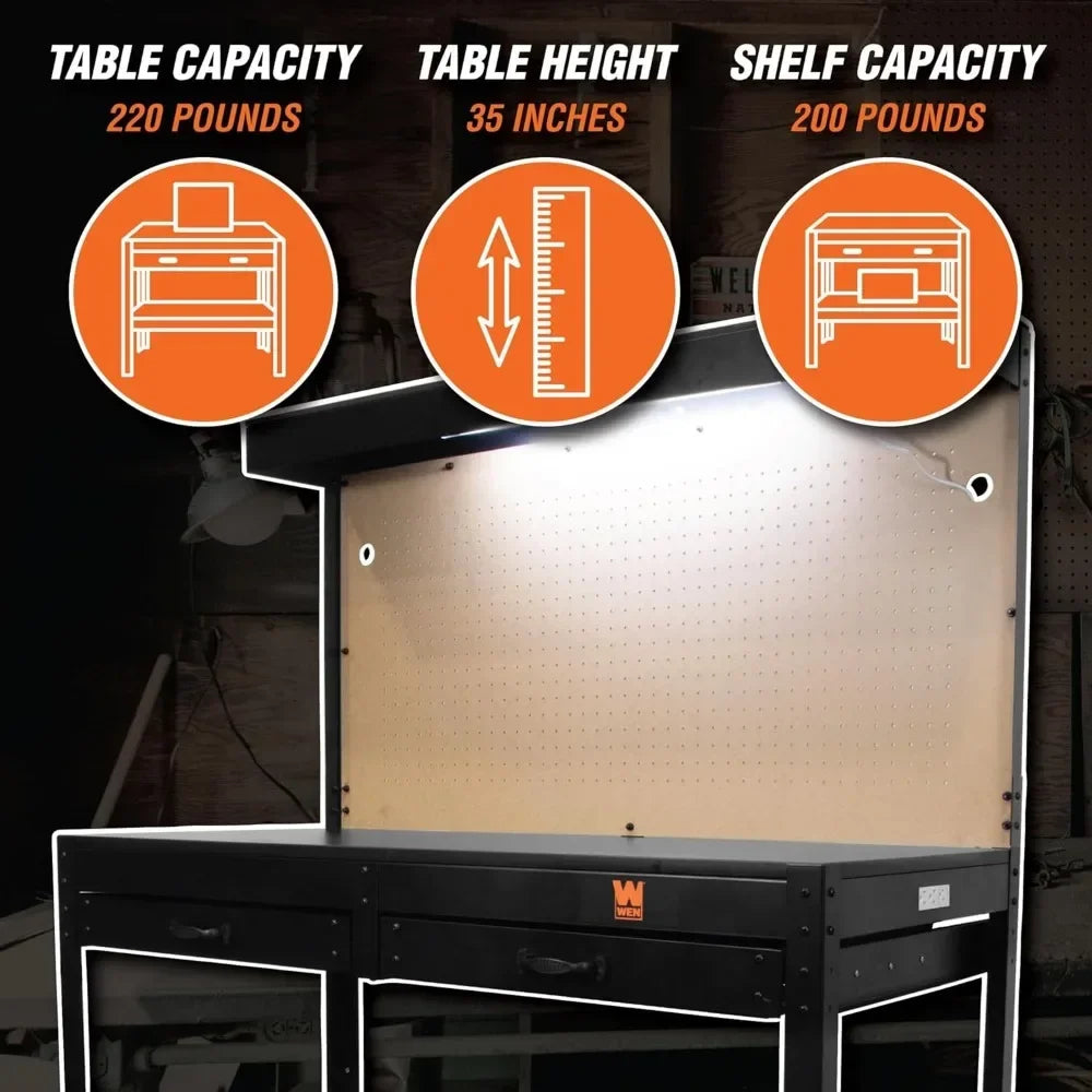 48-Inch Workbench with Power Outlets and Light