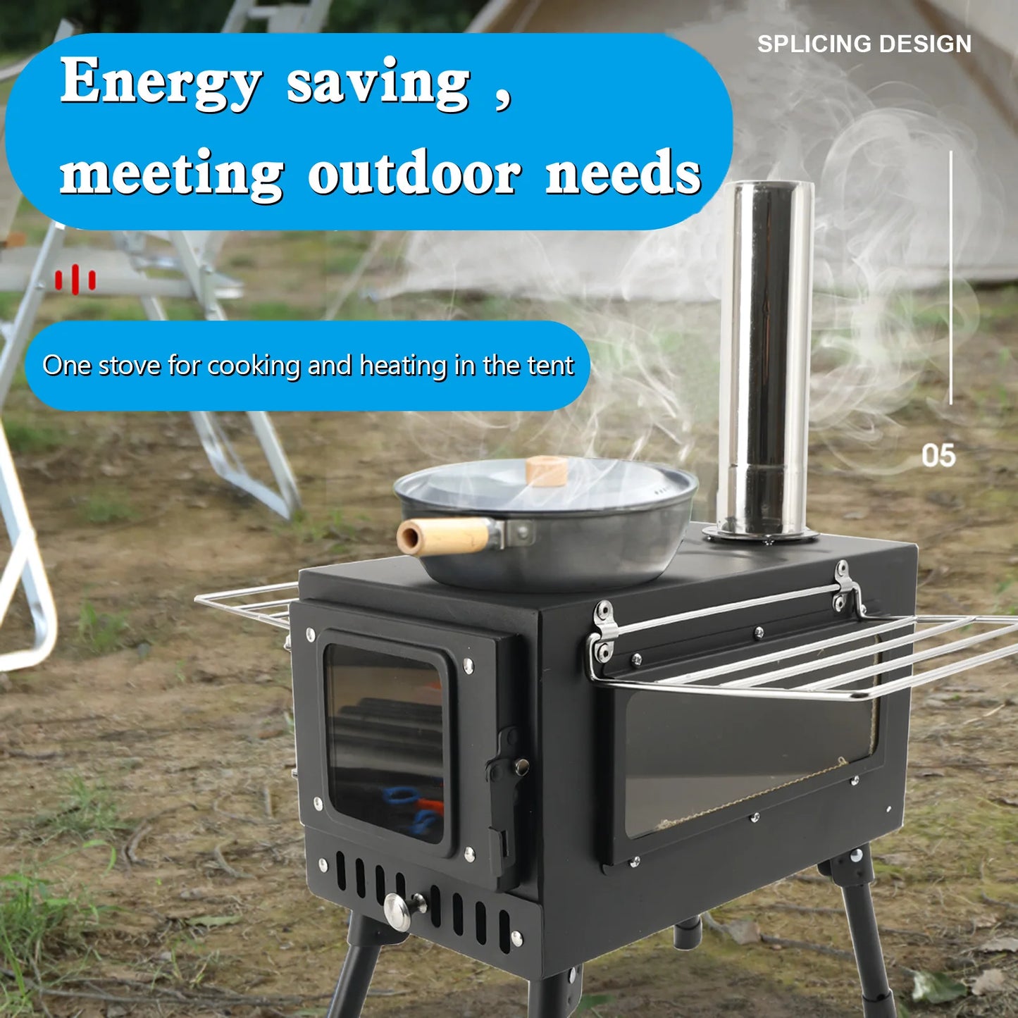 Camping Wood Burning Stove with Pipe For Tent Cooking