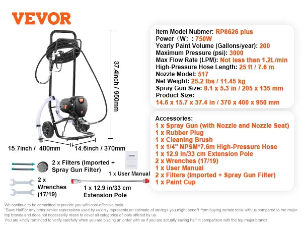 750W 950W Airless Paint Sprayer