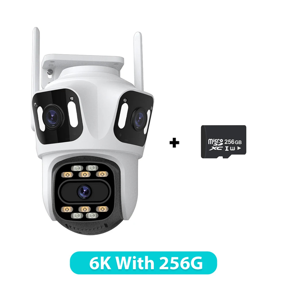 Three Lens PTZ IP 4K, 6K HD Three Screen WiFi Security Camera