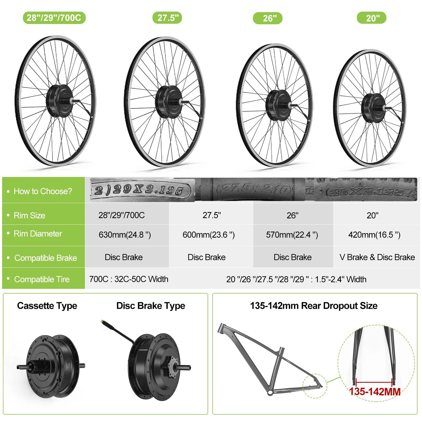 500W EBike conversion Kit Rear Drive Wheel