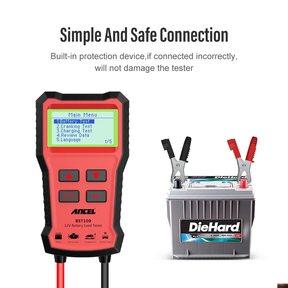 OBD2 12V Cell 100-2000CCA 30-220Ah Battery System Detect