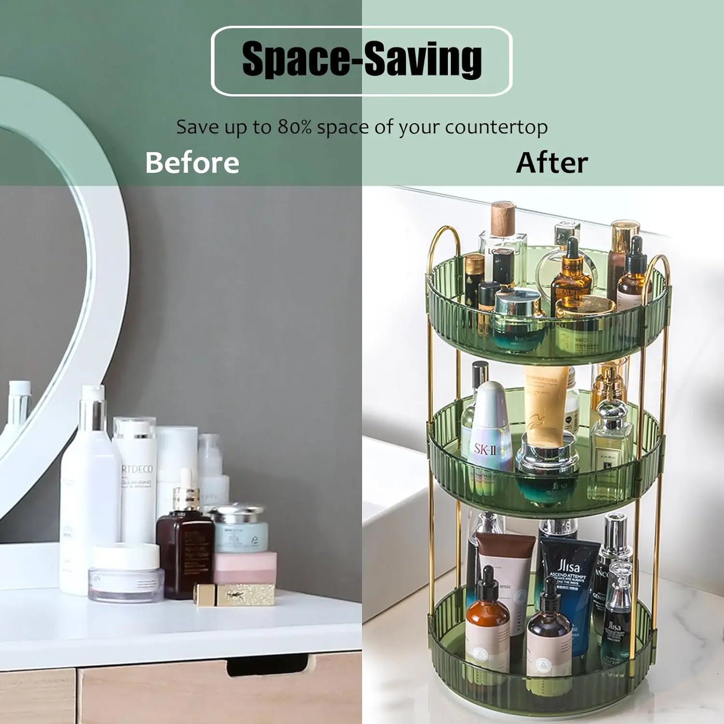 Rotating Makeup Organizer for Vanity 3 Tier