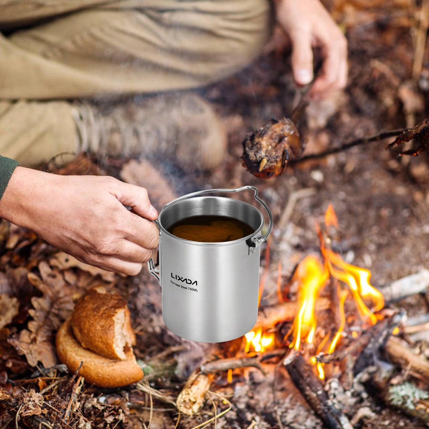 750ml Stainless Steel Water Mug with Lid and Foldable Handle