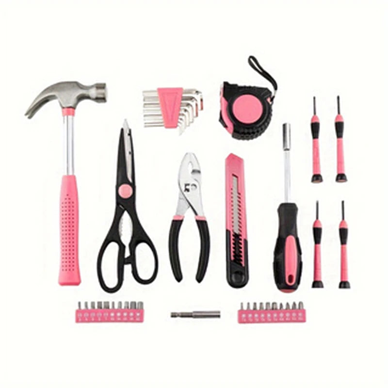 39-Piece All Purpose Household Pink Tool Kit for Girls, Ladies and Women