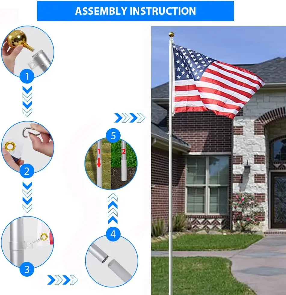 Heavy Duty Patio Flagpole with 3x5 American Flag