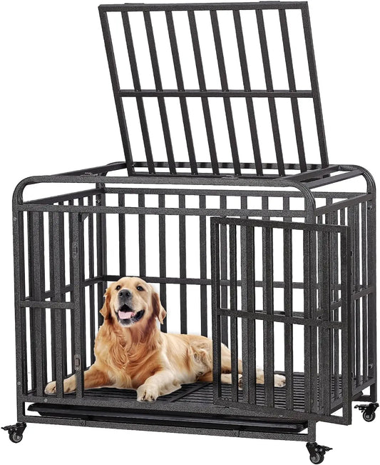 38 Inch Heavy Duty Dog Kennel with 360°Lockable Wheels