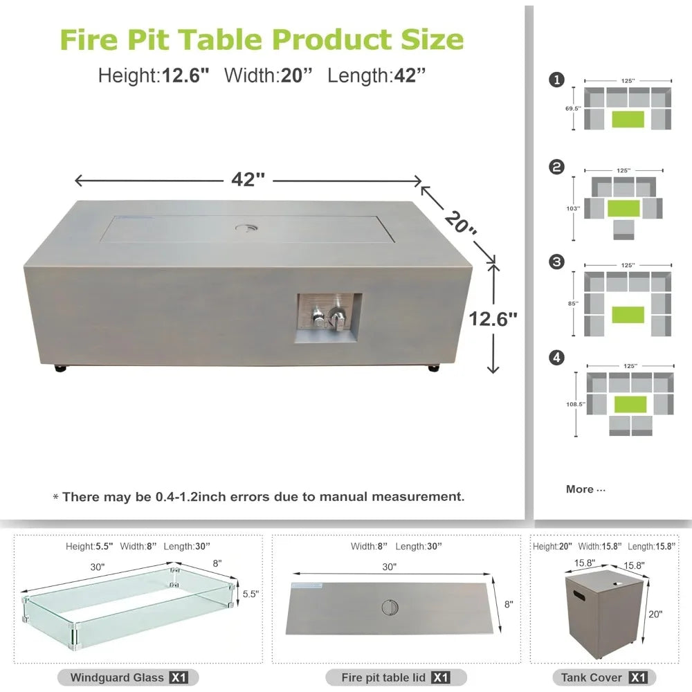 42″Rectangular Gas Firepit Table