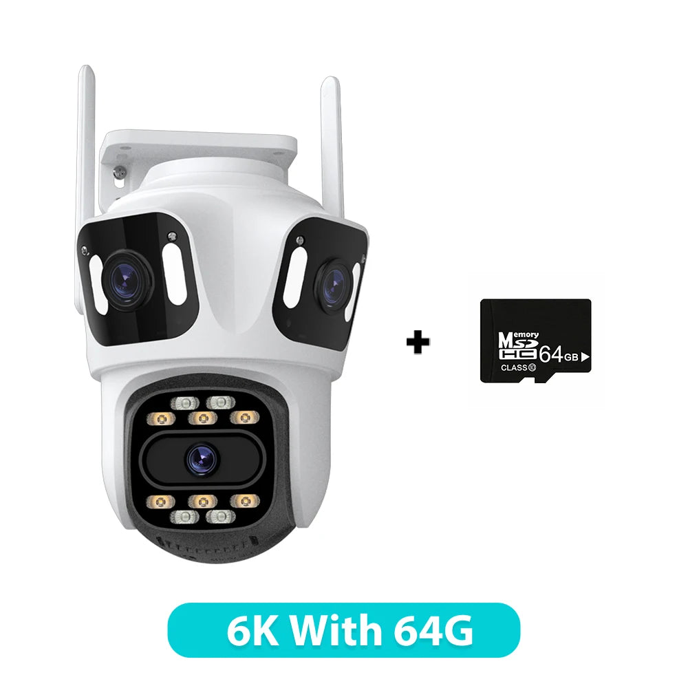 Three Lens PTZ IP 4K, 6K HD Three Screen WiFi Security Camera