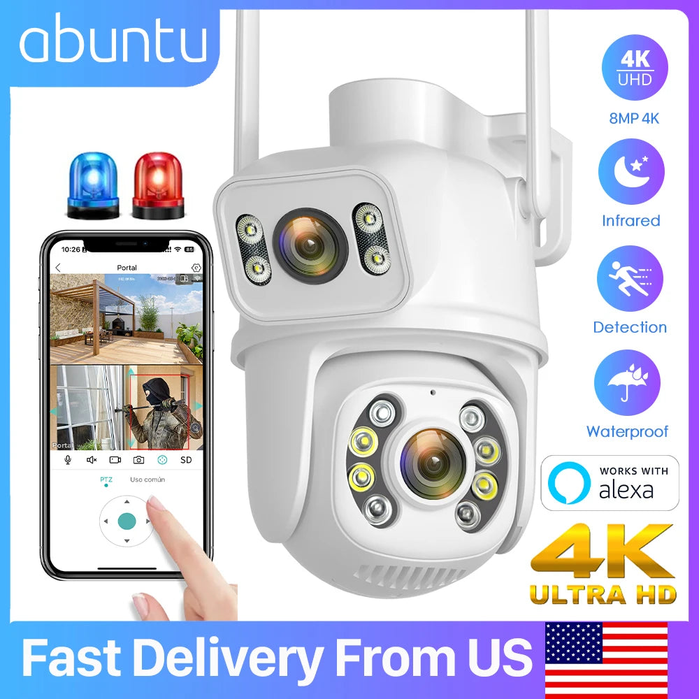 8MP 4K Wifi Security Camera Dual Lens Dual Screen