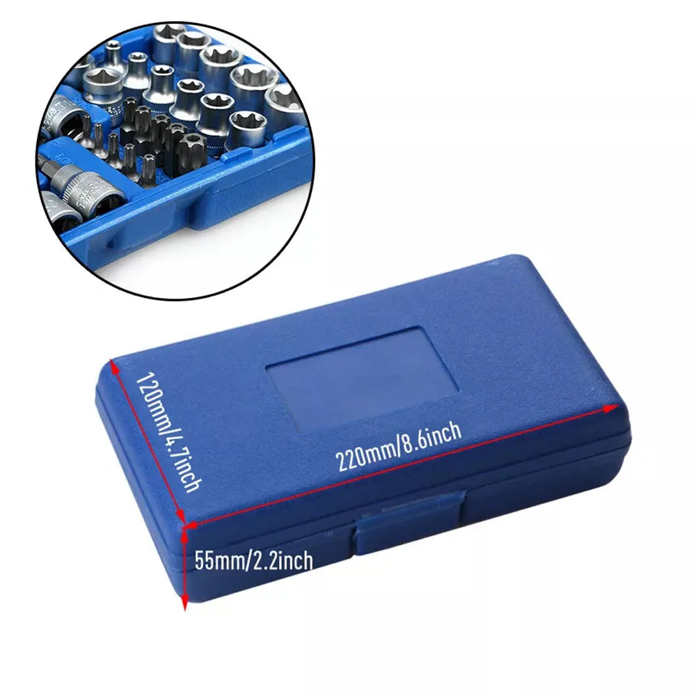 34Pcs Torx Star Sockets & Bit Set Male / Female