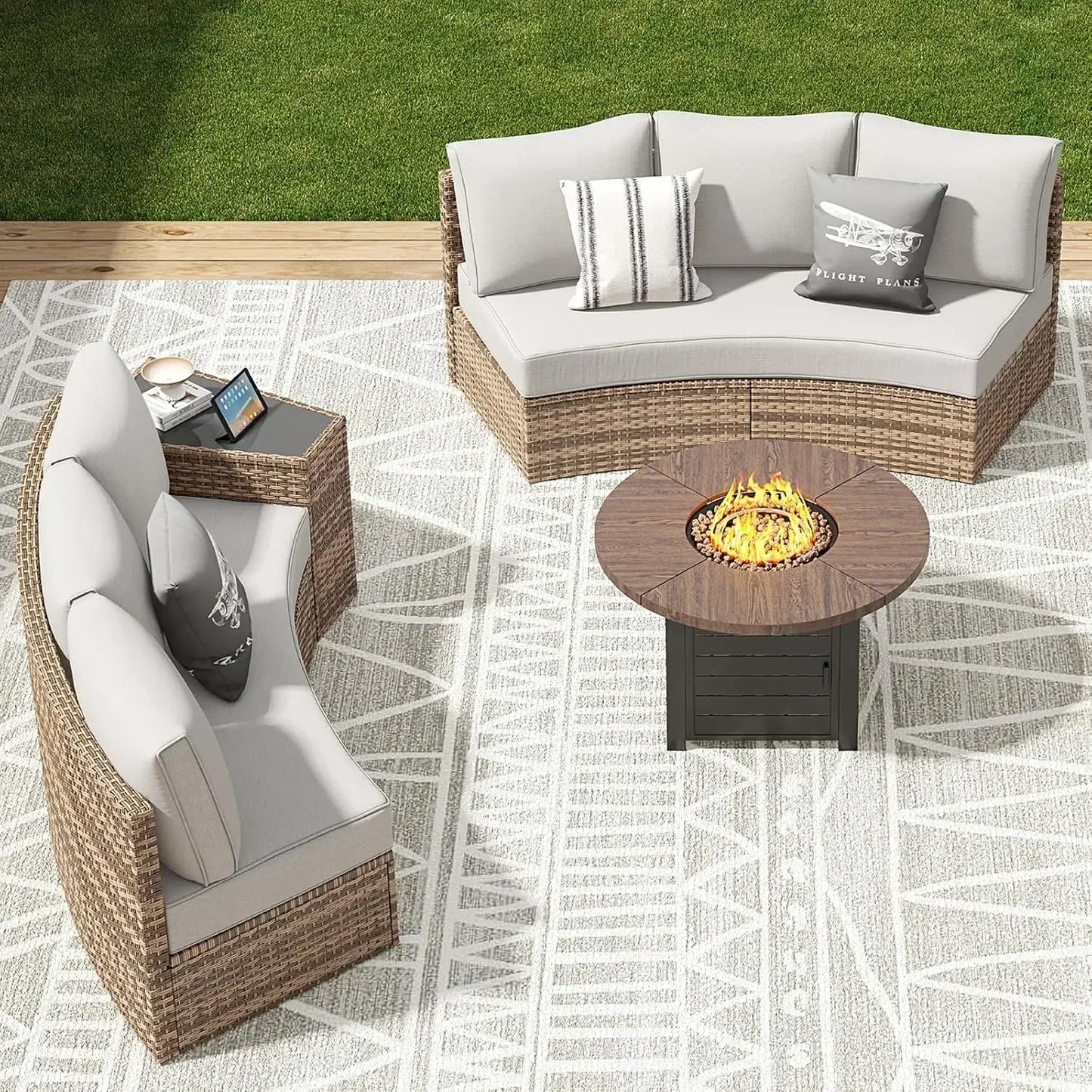 Outdoor Patio Furniture with Cushions & Wedge Table