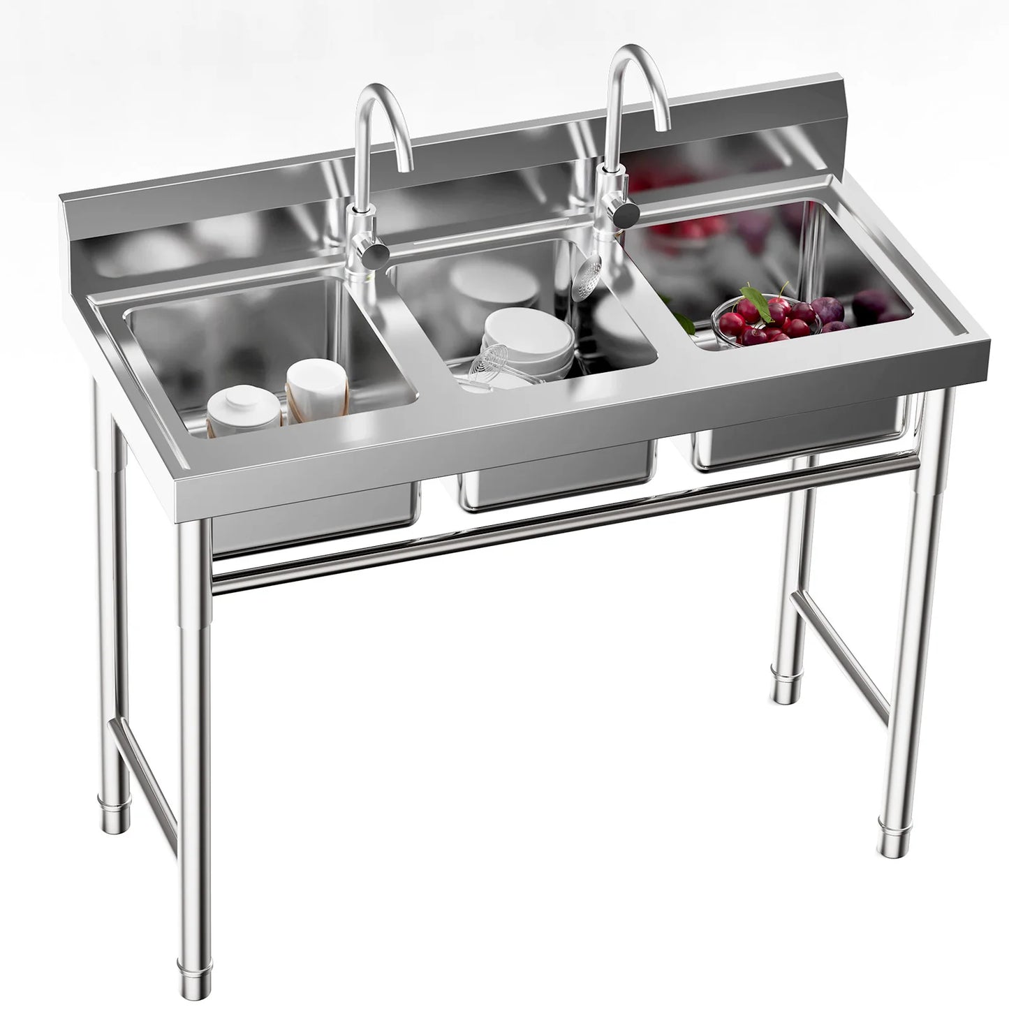 3 Compartment Kitchen Sink Stainless Steel with Faucets