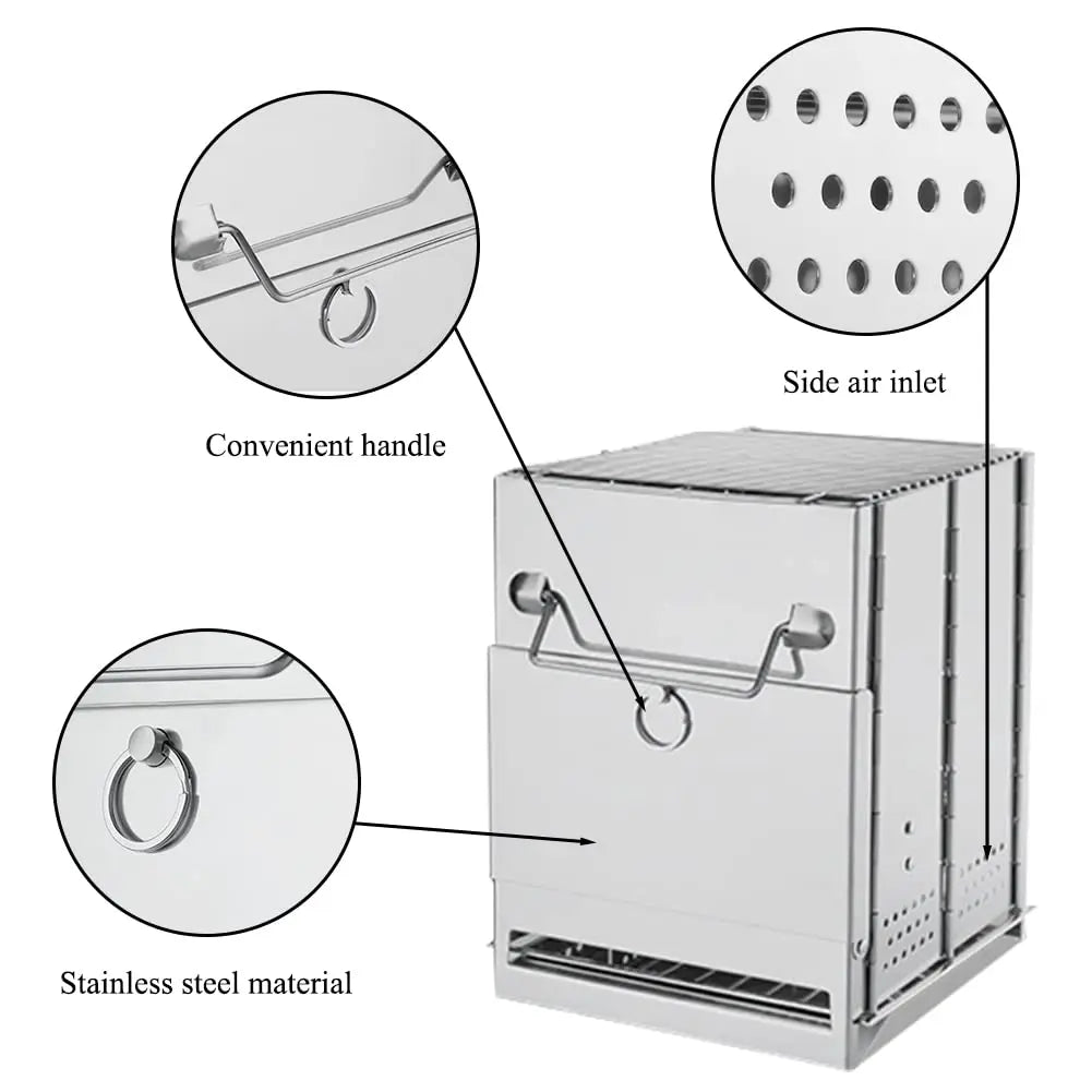 Camping Wood Burning Stove with Grill Collapsible