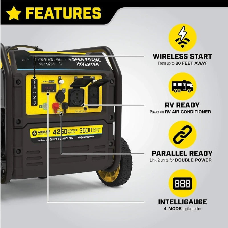 4250-Watt Wireless Remote Start RV Ready Portable Open Frame Inverter Generator with Quiet Technology