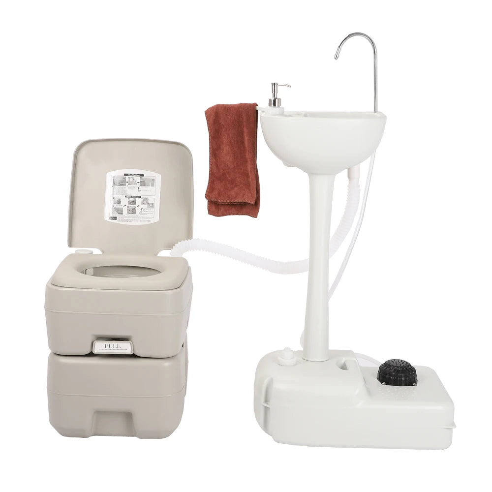 5 Gal Portable Hand Wash Sink and Toilet Combo w/Towel Holder & Soap Dispenser Perfect for Camping/RV/Boat/Road Tripper/Camper