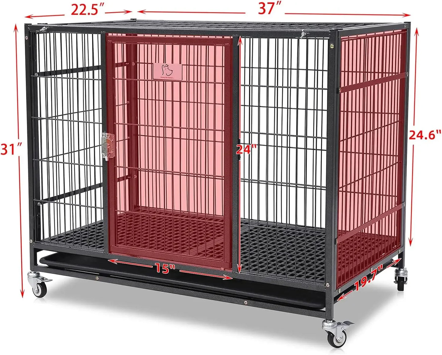 37 inch Stackable Open Top Dog Crate with Wheels and Removable Tray