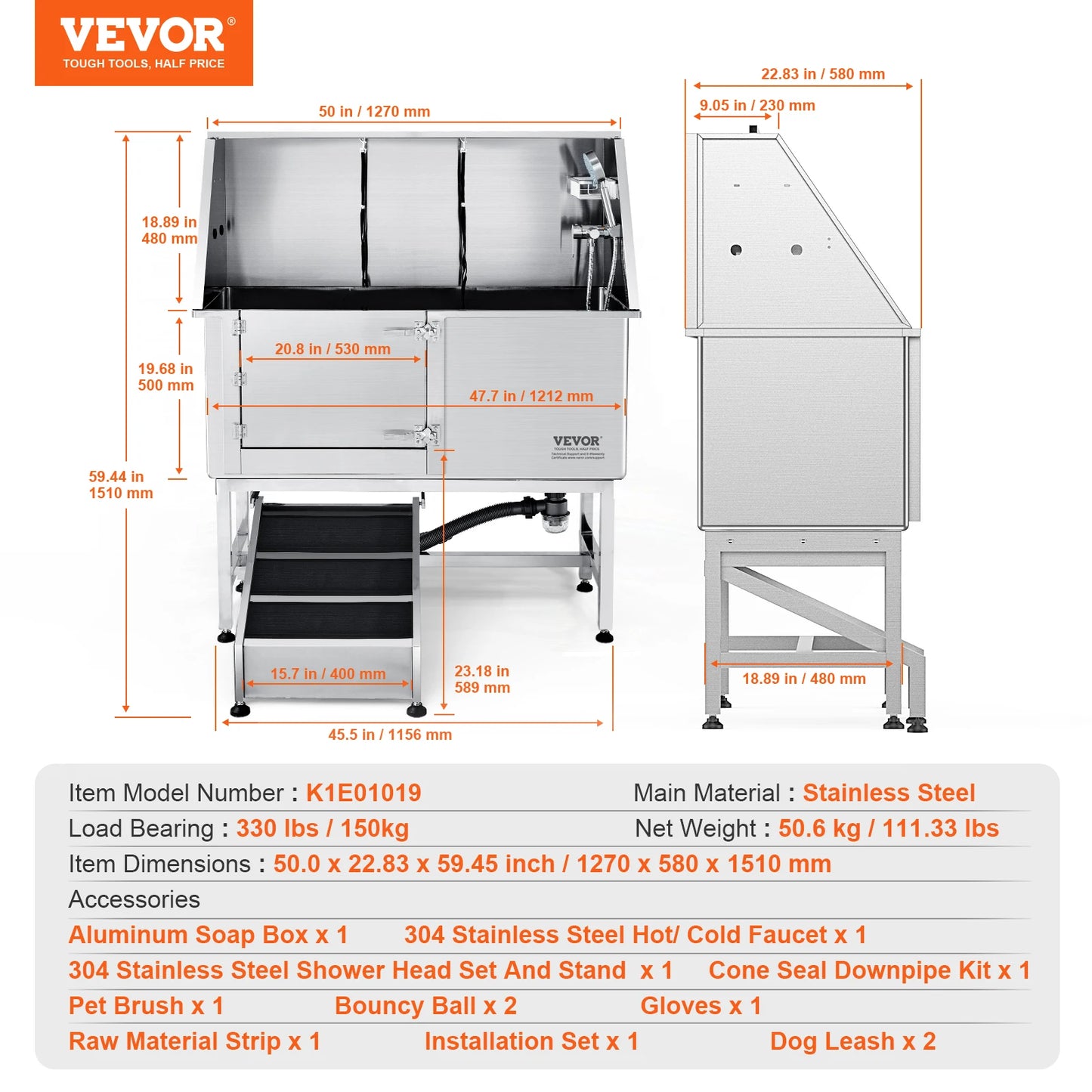 VEVOR 50" Pet Dog Bathing Station w/Ramp