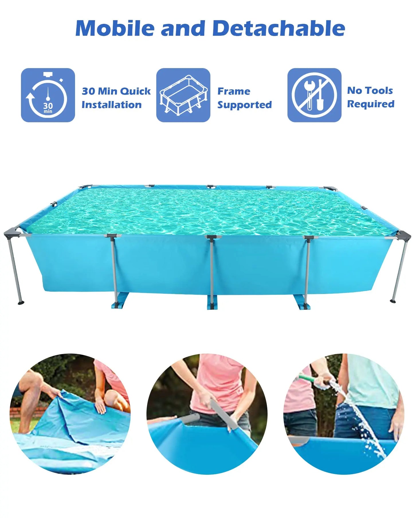 Swimming Pool Above Ground Outdoor 10 ft Rectangular Frame