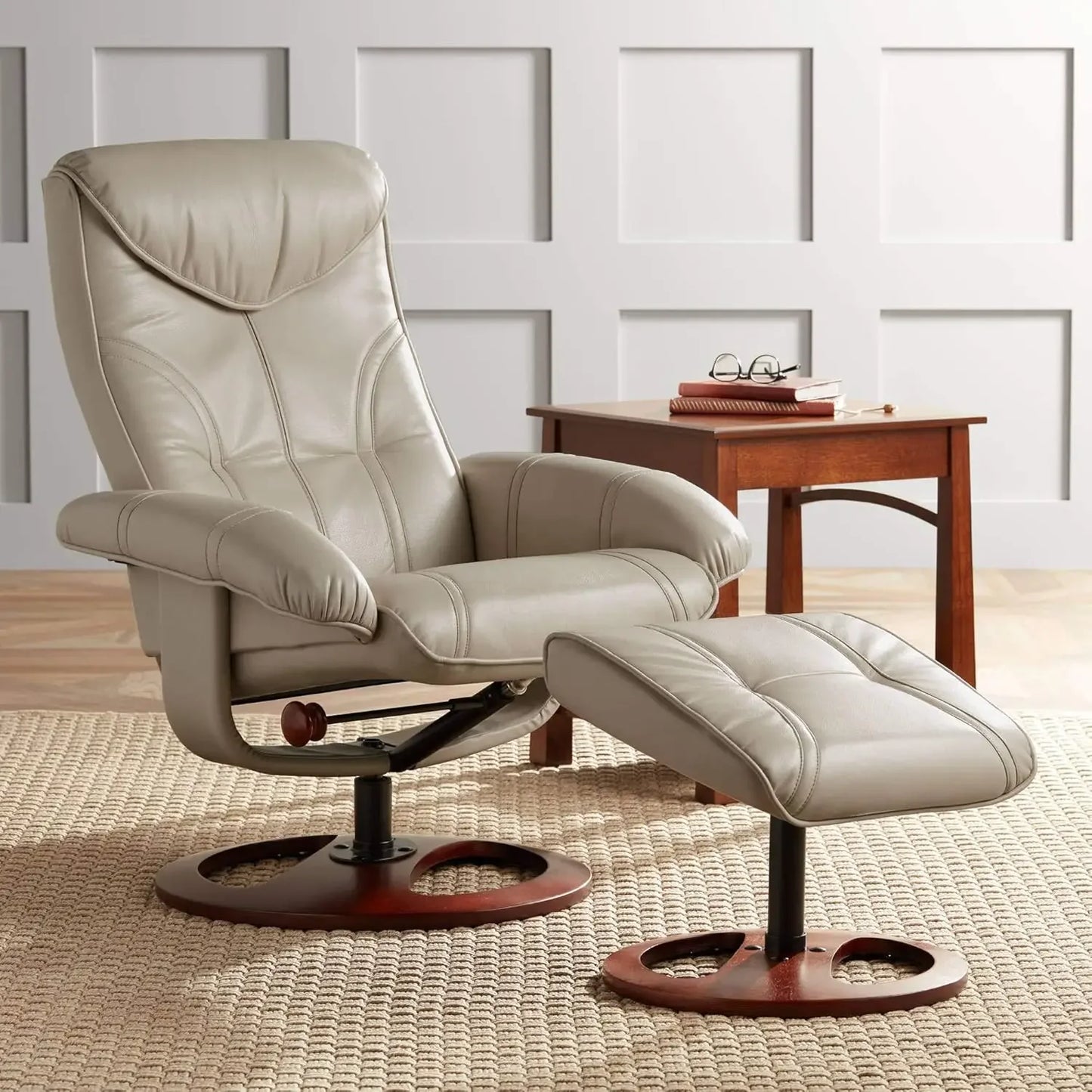 Taupe Swivel Faux Leather Recliner  with Ottoman Footrest