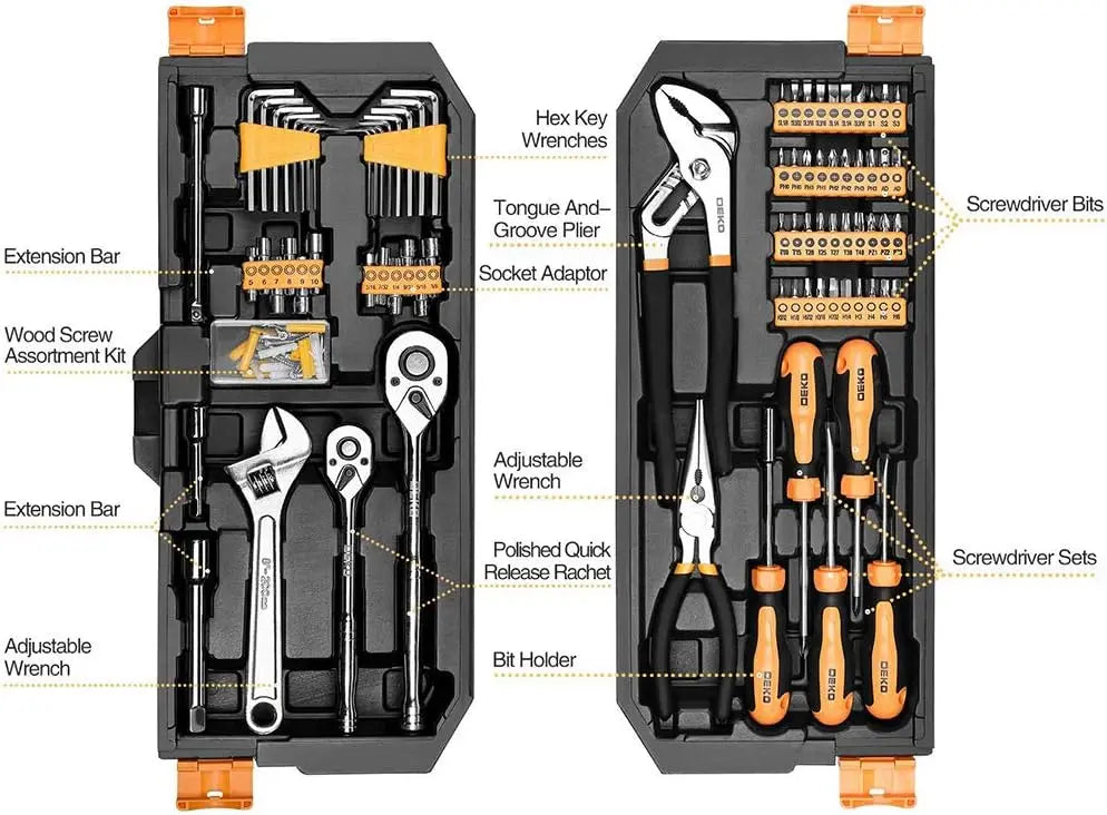 192 Piece Mechanics Tool Set Socket Wrench Set, Plastic Storage Case