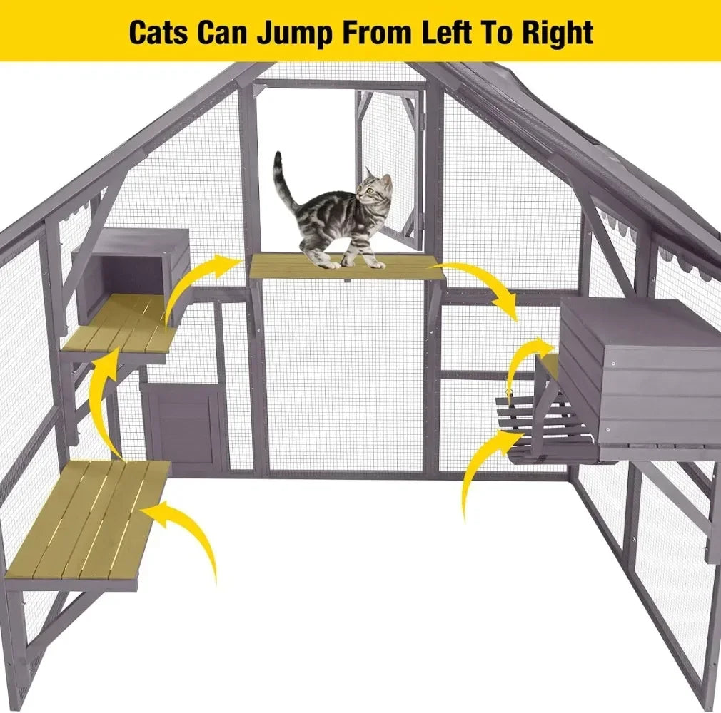 Large Cat Run with Bridges Walks Roof Cover 28.27ft and 56.54ft