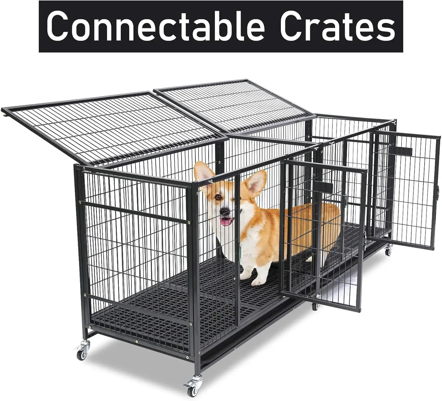 37 inch Stackable Open Top Dog Crate with Wheels and Removable Tray