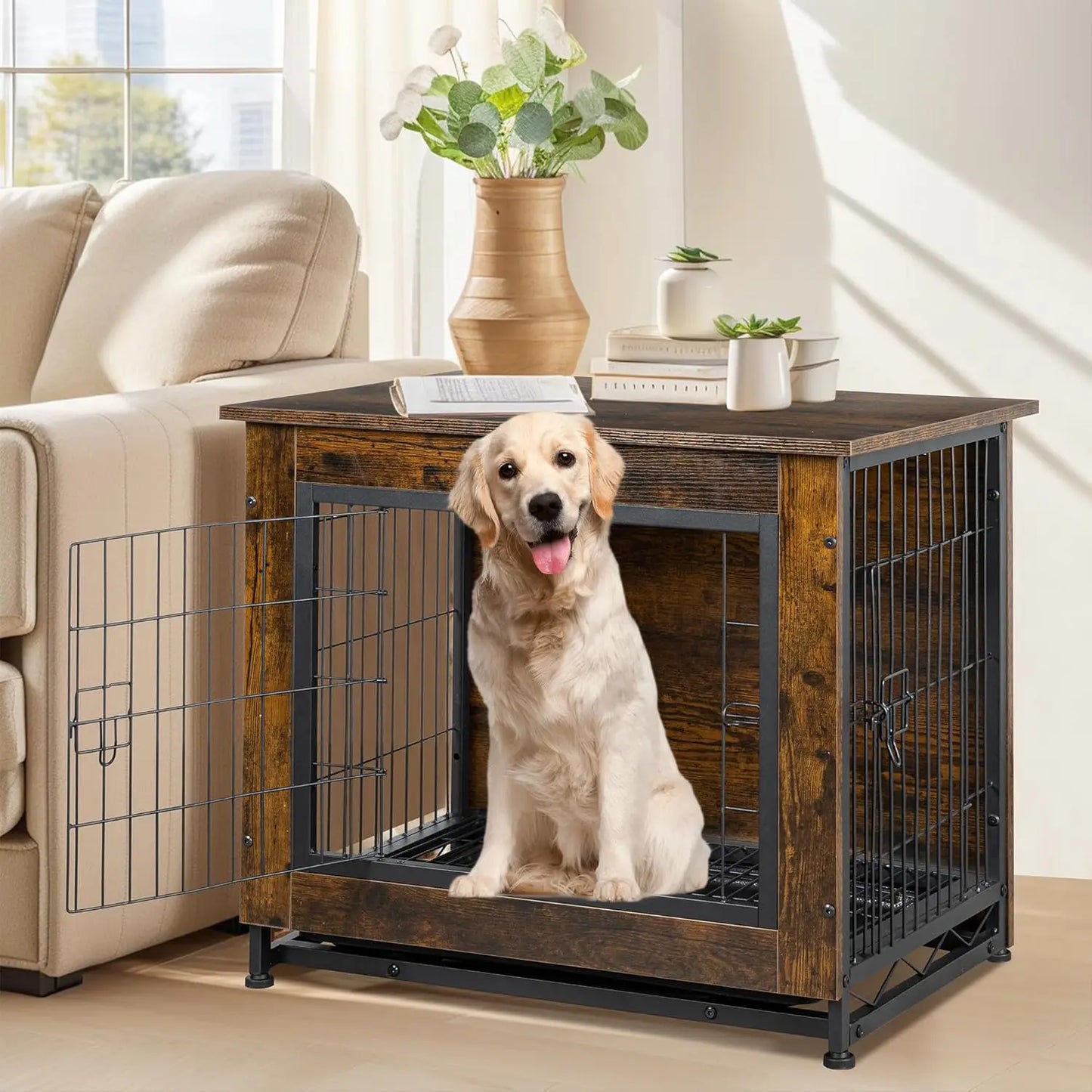 XL Double-Door Kennel Indoor with Removable Tray