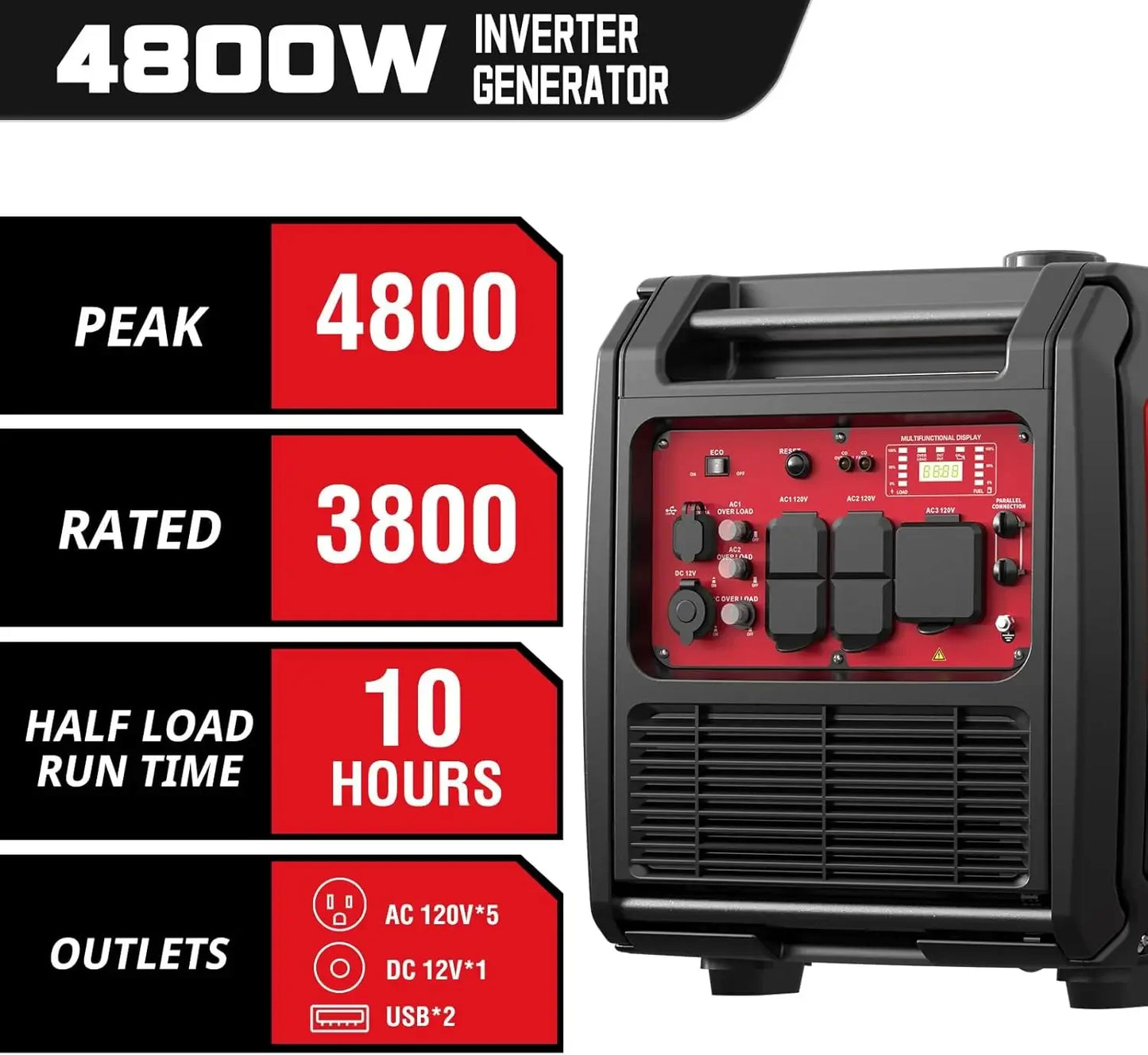 4800-Watt Super Quiet RV-Ready Inverter Generator Gas Powered with Electric Start