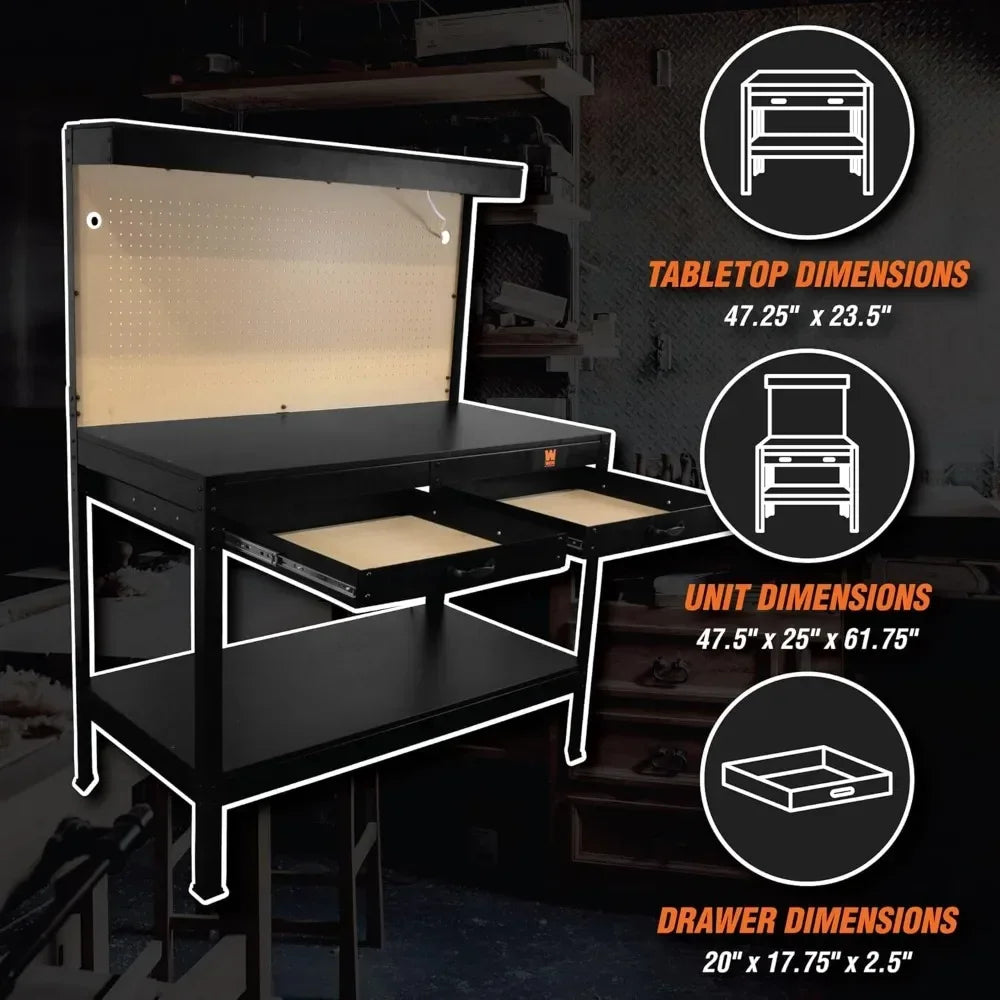 48-Inch Workbench with Power Outlets and Light