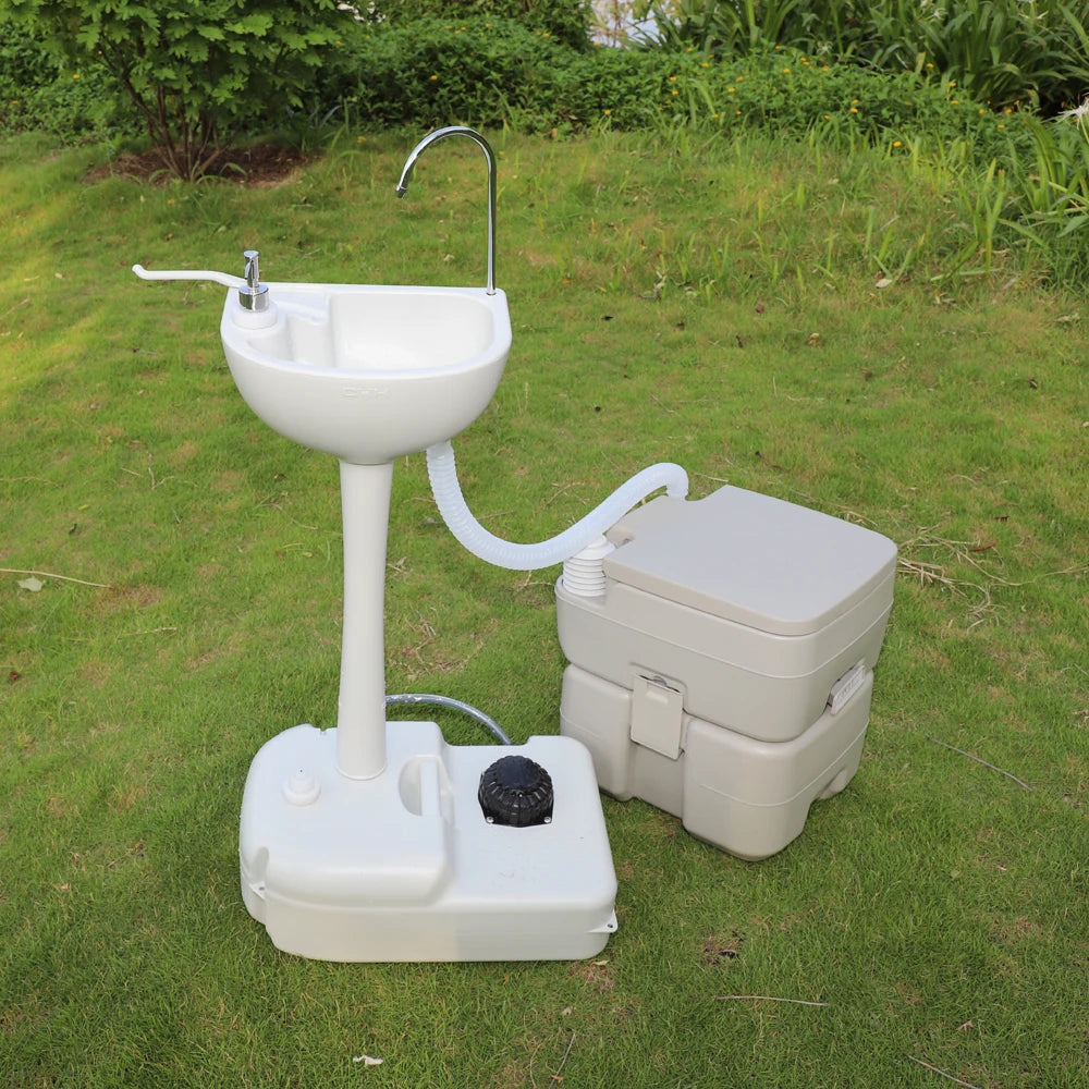 5 Gal Portable Hand Wash Sink and Toilet Combo w/Towel Holder & Soap Dispenser Perfect for Camping/RV/Boat/Road Tripper/Camper