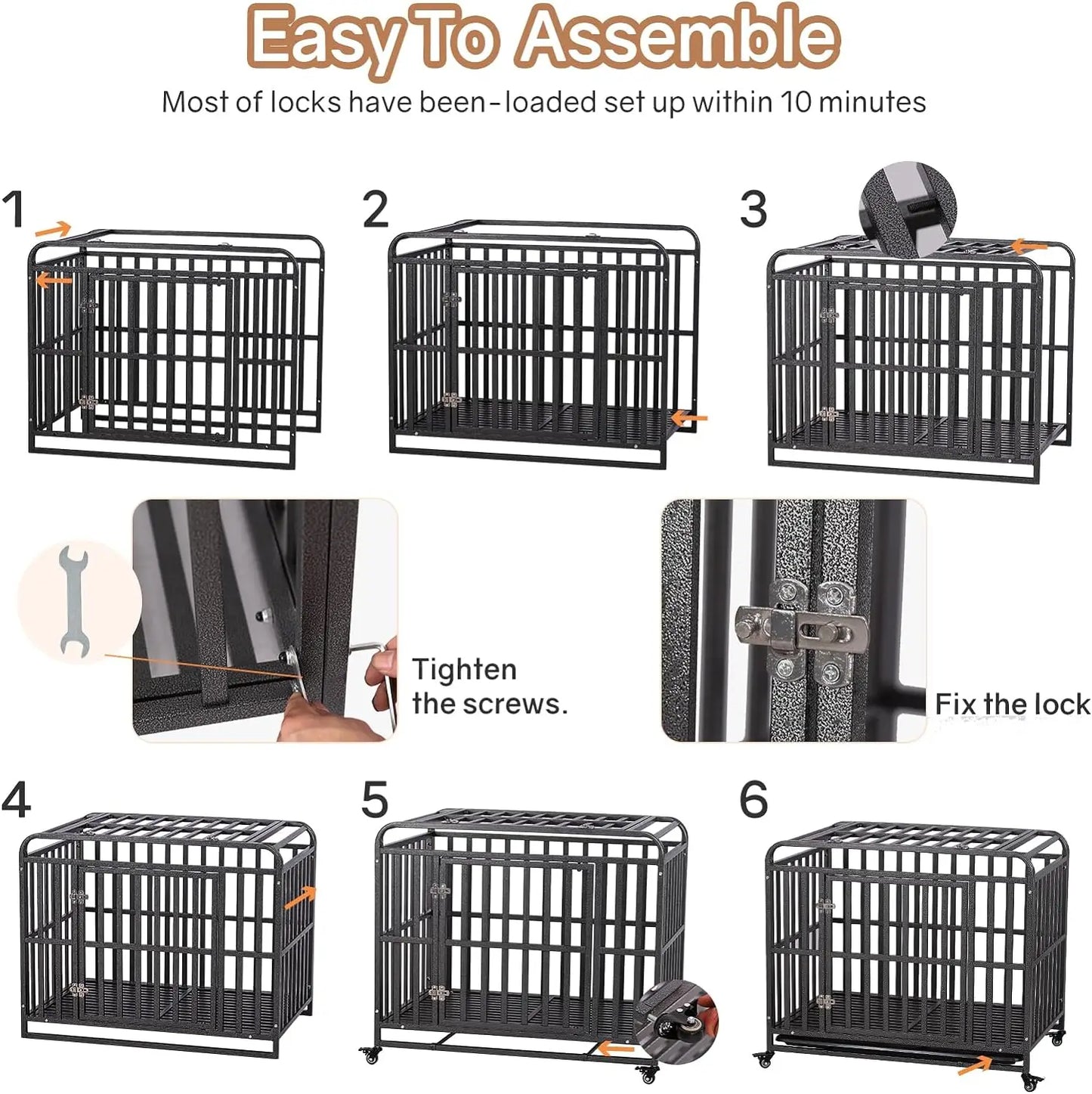 38 Inch Heavy Duty Dog Kennel with 360°Lockable Wheels