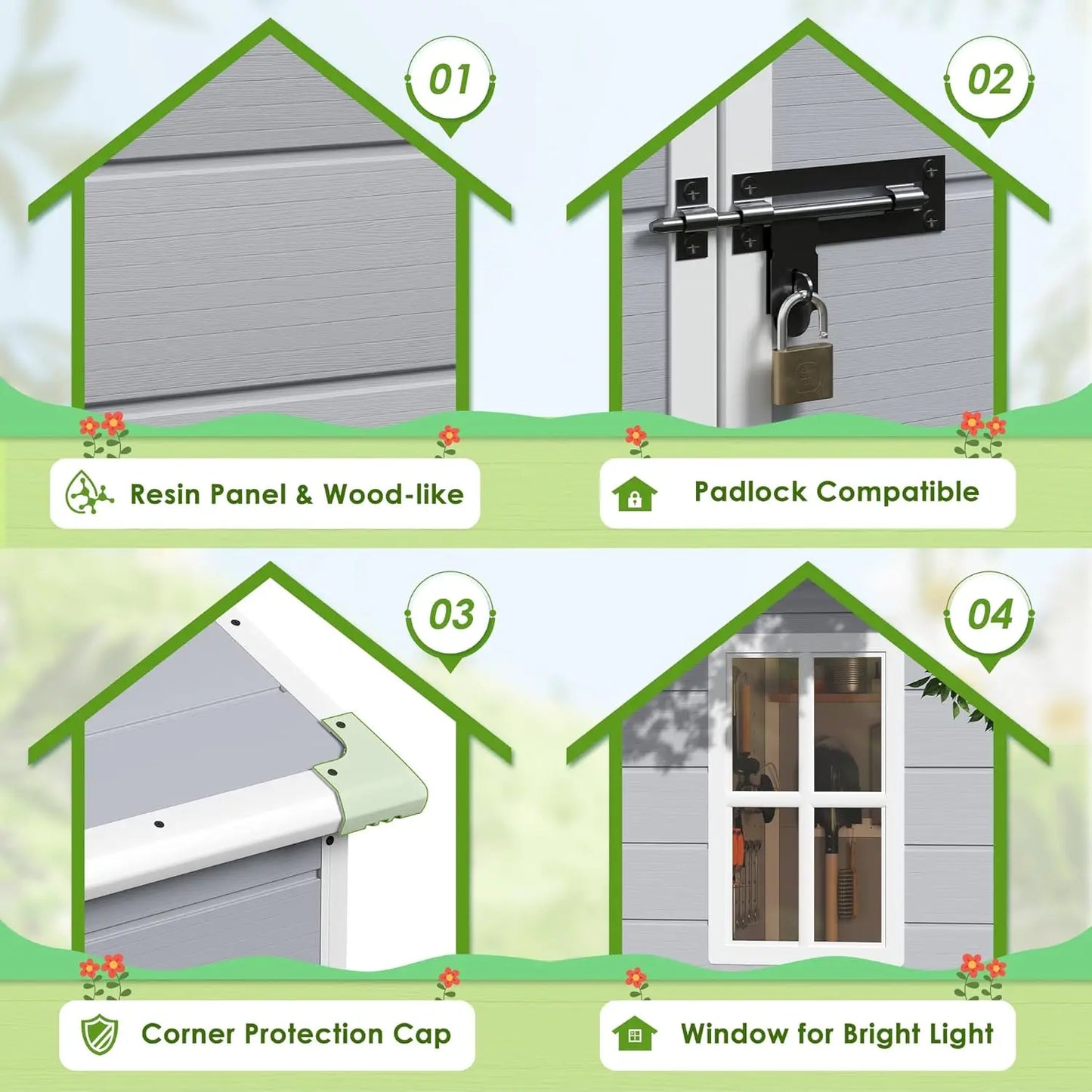 Outdoor Storage Shed 6 X 4 FT Resin Shed with Floor and Lockable Door