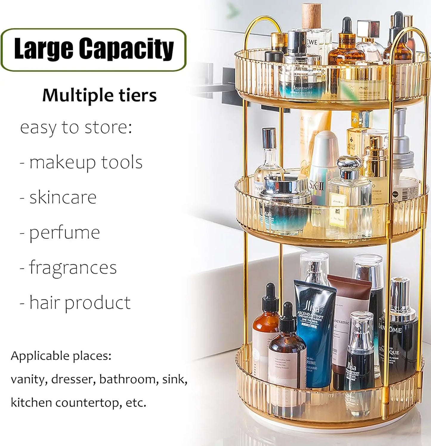 Rotating Makeup Organizer for Vanity 3 Tier