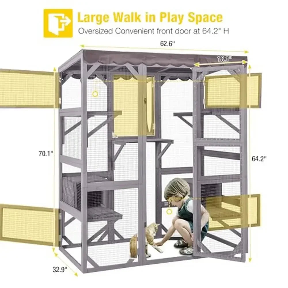 Large Walk-in Cat Cage with 7 Platforms and 2 Sleeping Houses