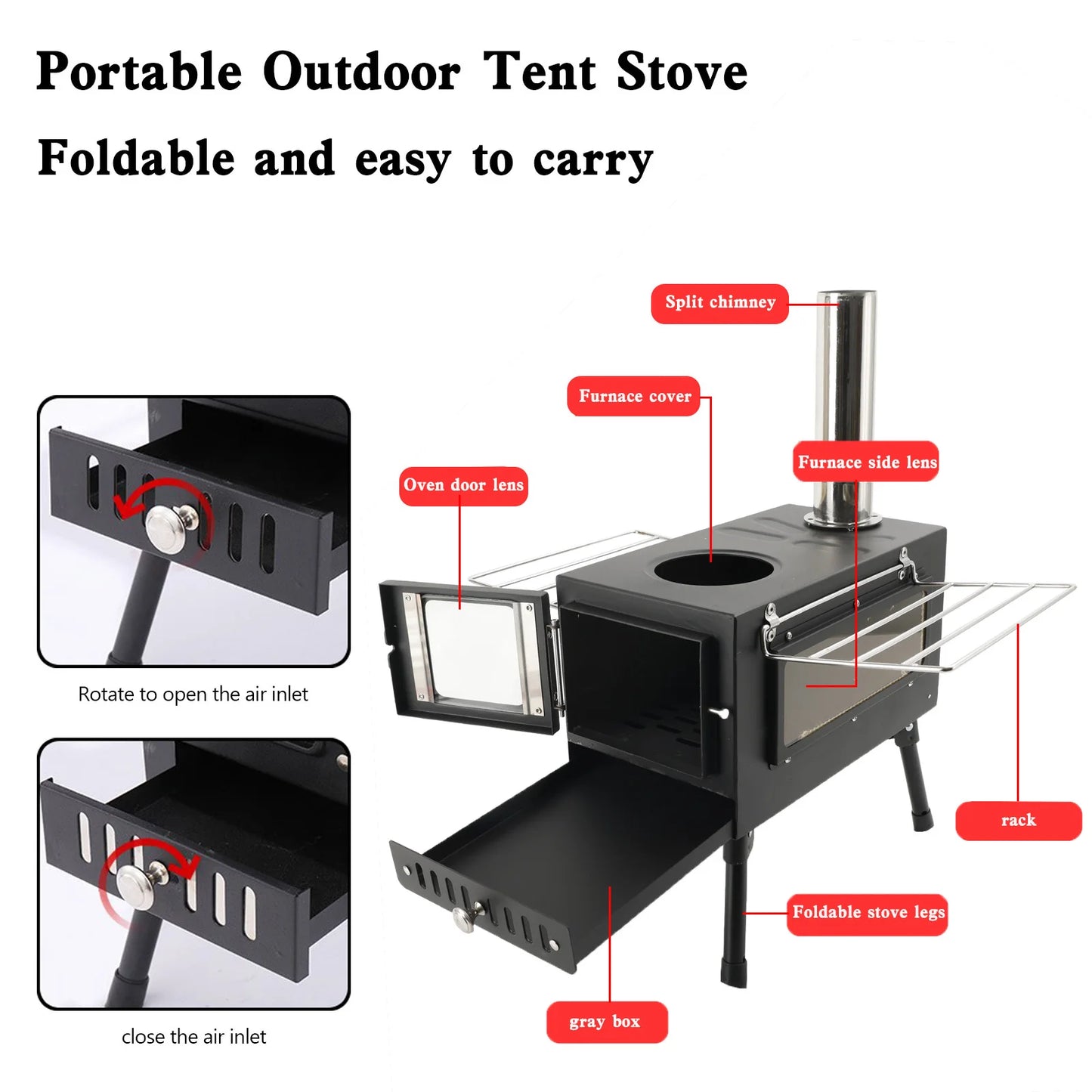 Camping Wood Burning Stove with Pipe For Tent Cooking