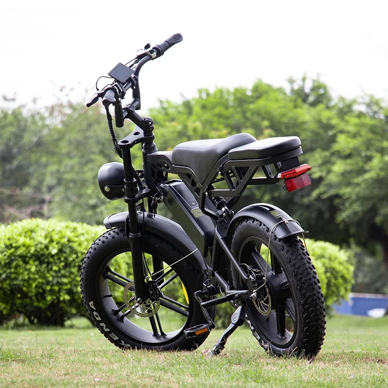 electric bike upgraded off-road with rear seat/rack