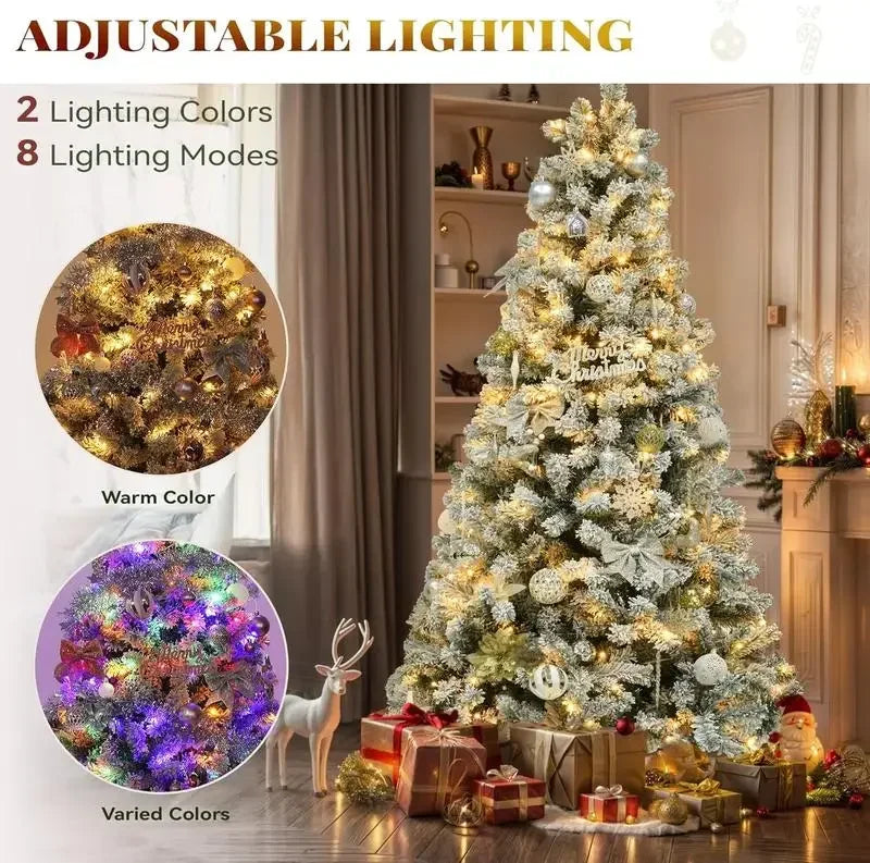 6/7.5/9 Ft Prelit Snow Flocked Artificial Full Christmas Tree