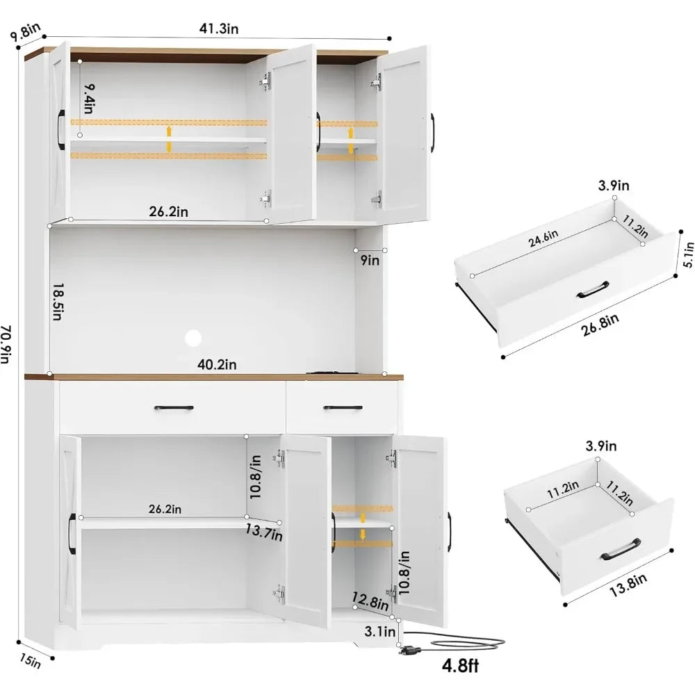 71" Pantry Cabinet with Charging Station