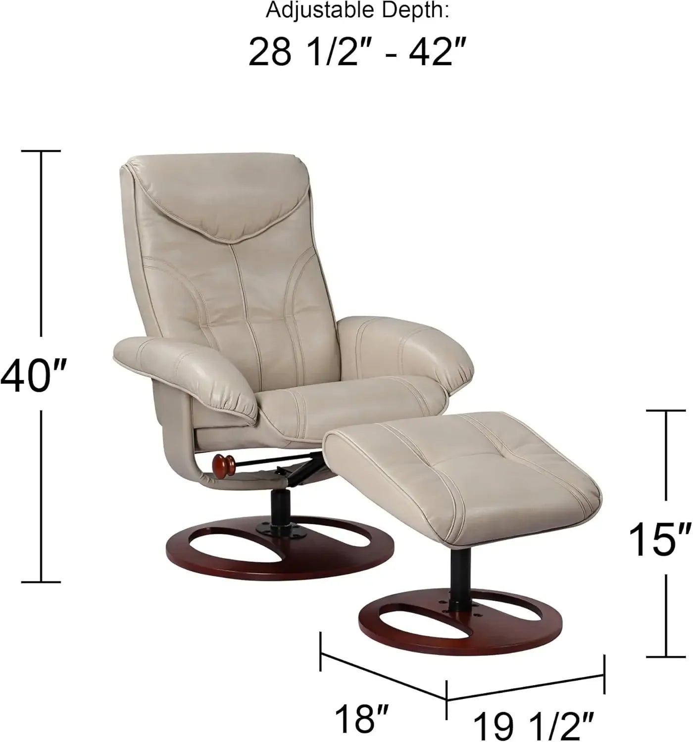 Taupe Swivel Faux Leather Recliner  with Ottoman Footrest