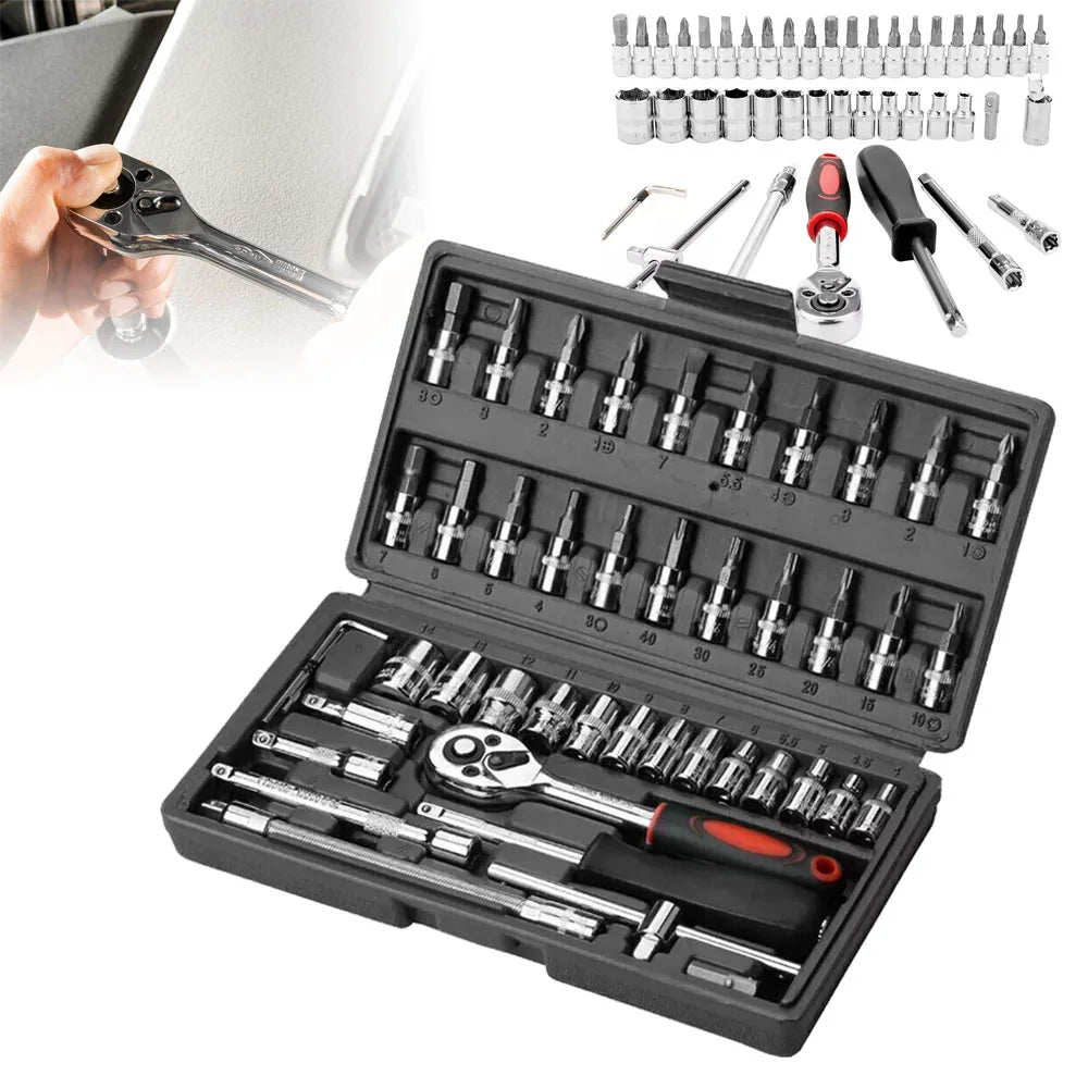 46PCS Socket Set Metric Wrench 1/4" Drive  R