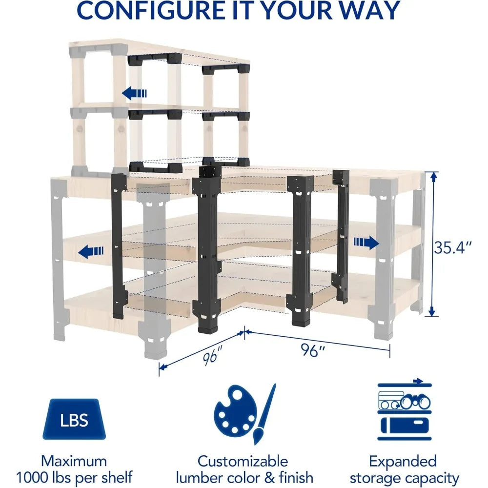 L Shaped Heavy Duty Work Bench/Shelving