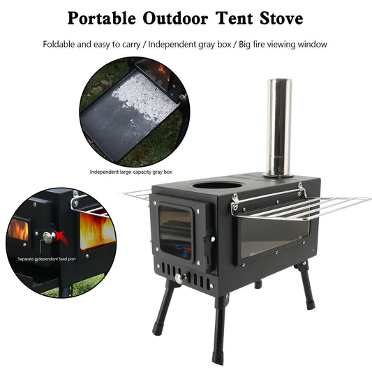 Camping Wood Burning Stove with Pipe For Tent Cooking