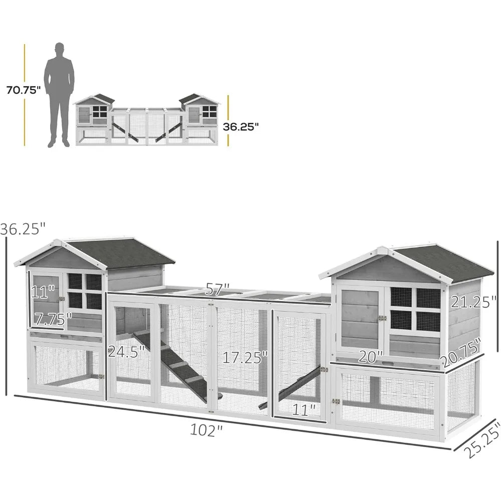 102" 2 in 1 Wooden Rabbit Hutch