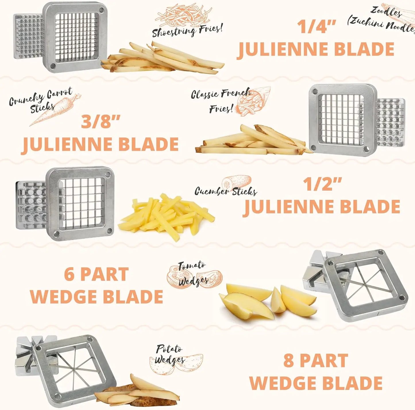 Commercial Grade French Fry Cutter,15 Pieces