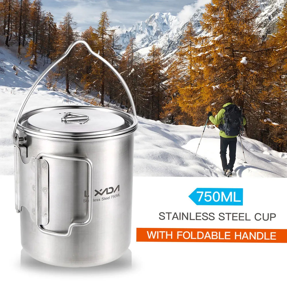 750ml Stainless Steel Water Mug with Lid and Foldable Handle