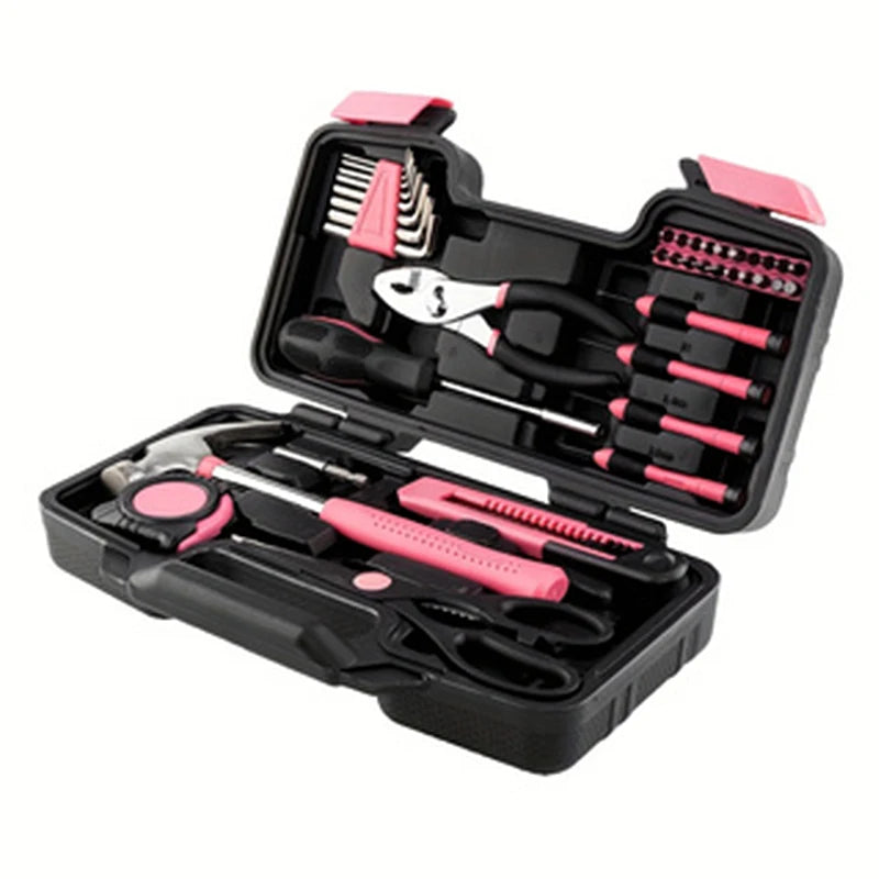 39-Piece All Purpose Household Pink Tool Kit for Girls, Ladies and Women