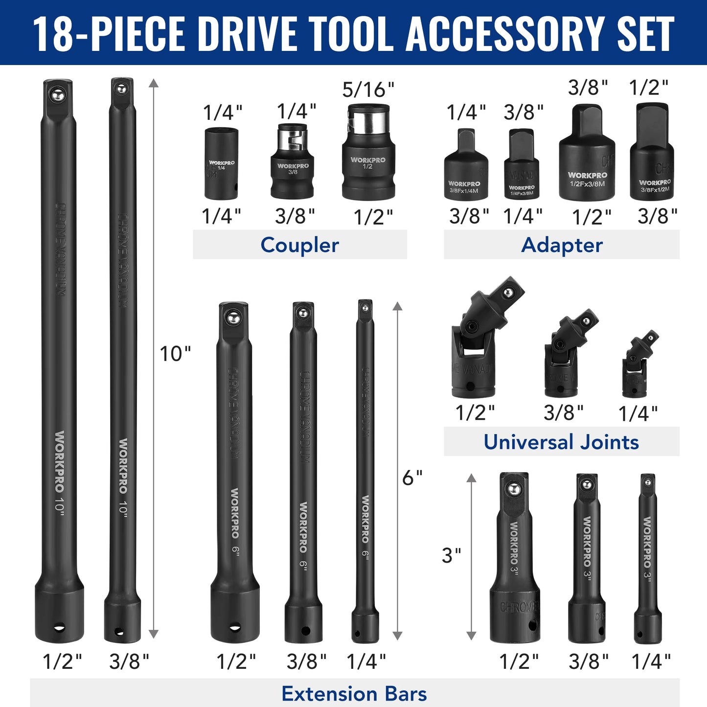 18 Piece Drive Tool Accessory Set