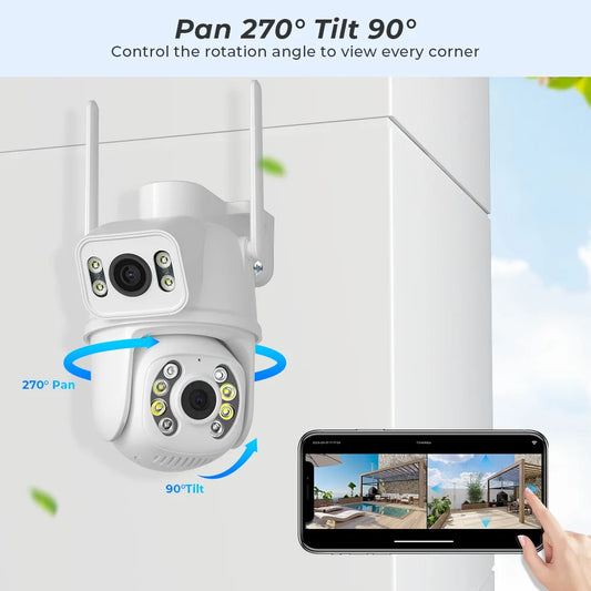 8MP 4K Wifi Security Camera Dual Lens Dual Screen